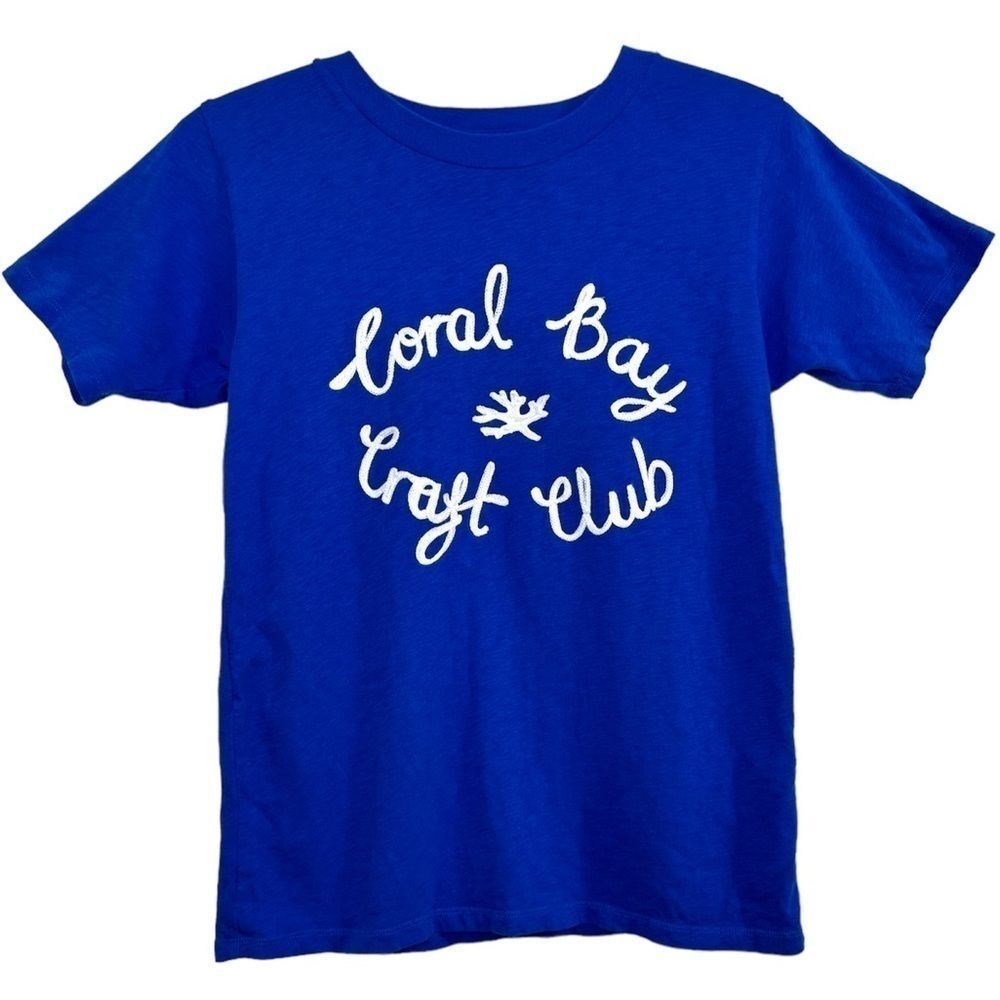 J.Crew Coral Bay Craft Club Graphic Tee Blue Cotton Size XS Coastal Casual